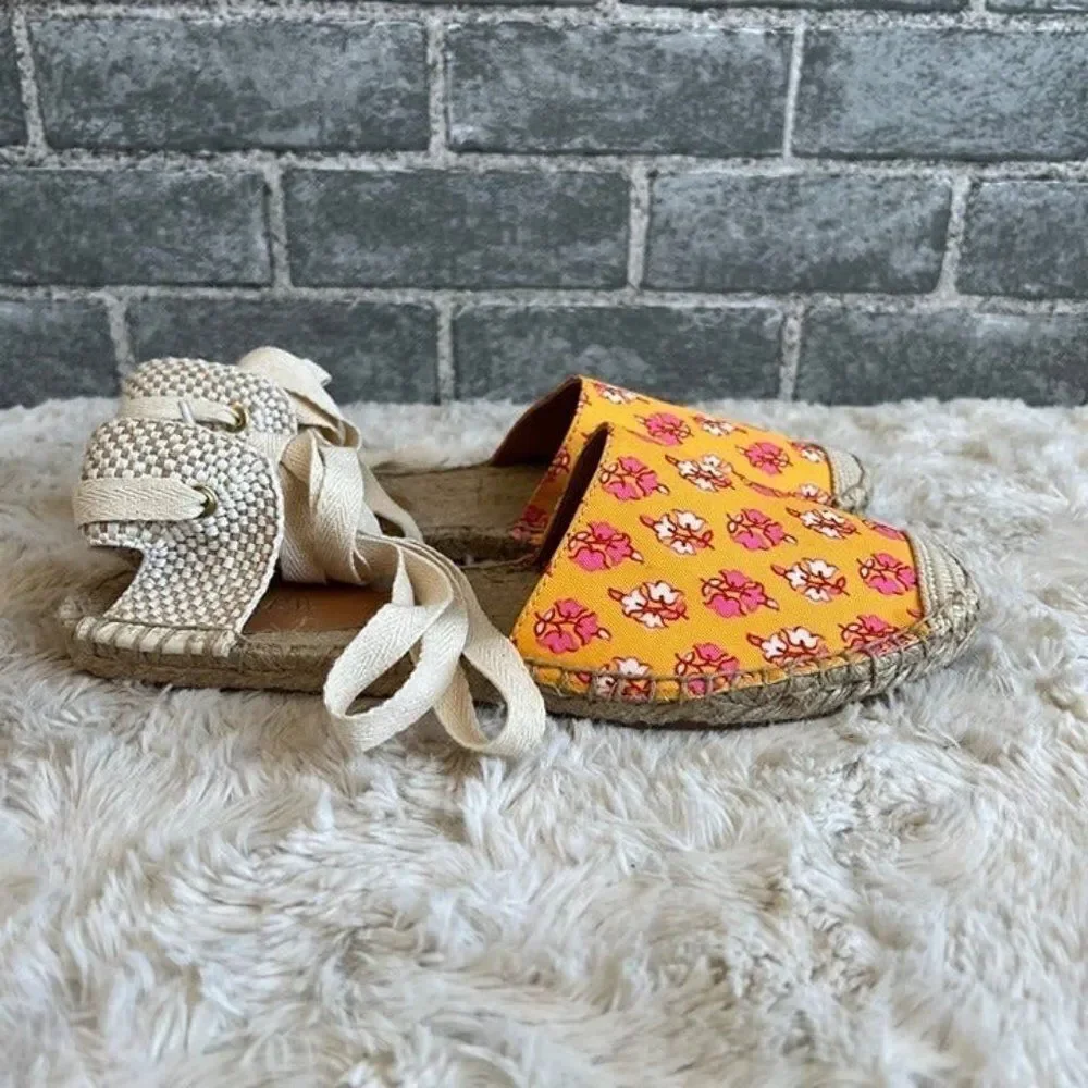 J. Crew Printed Canvas Ankle Wrap Espadrille Flats Size 7.5